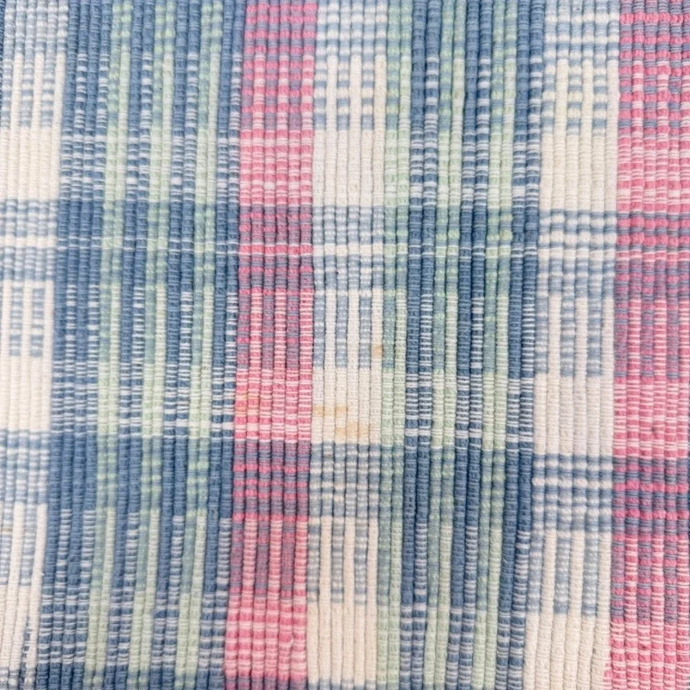 Woven Rag Rug Placemats Pastel Spring Plaid Fringe Cotton Set of 5 Table Decor